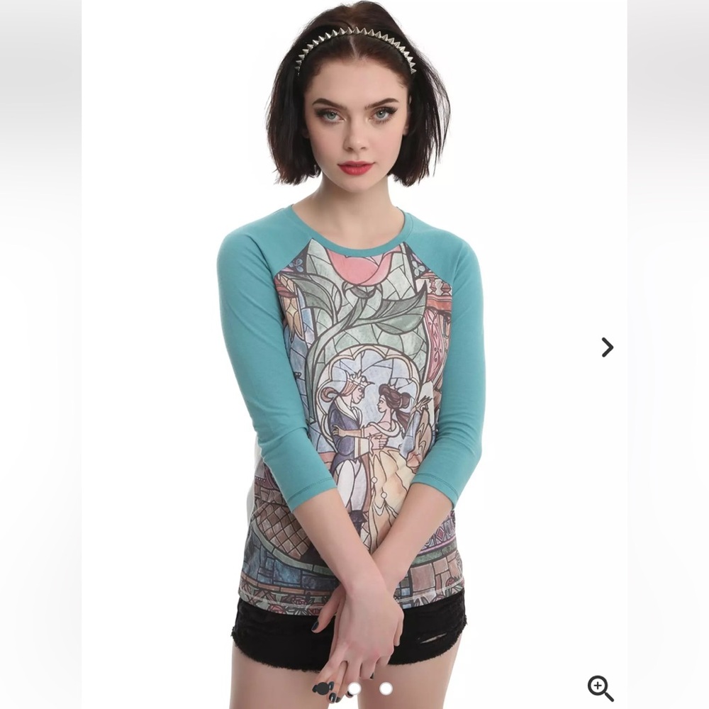 Hot Topic M Disney Beauty And The Beast Stained Glass Girls Raglan Tee